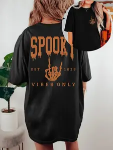 Spooky VIBES Only Print Crew Neck Tee Dress, Casual Short Sleeve Dress For Spring & Summer, Unisex T-Shirt
