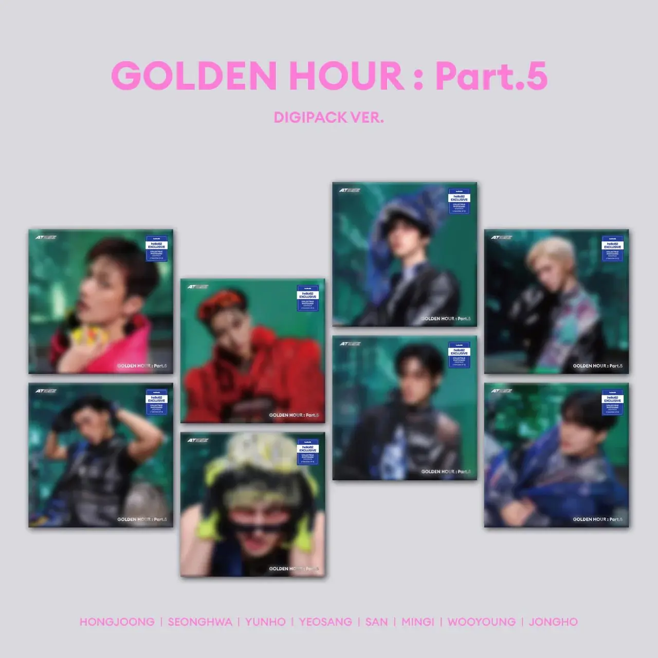 ATEEZ GOLDEN HOUR Part.5 Digipack hello82 Exclusive CD Album PEEK PEBBLE Photocards 8 Member Ver