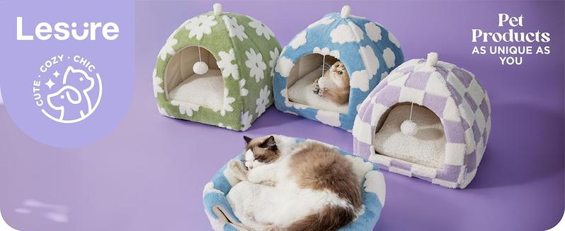 LESURE Cute Cat Beds for Indoor Cats - 2 in 1 Cat Cave Bed with Removable Washable Cushioned Pillow, Cozy Cat Tent House Design Pet Supplies Portable Blanket LESURE Cute Cat Beds for Indoor Cats - 2 in 1 Cat Cave Bed with Removable Washable Cushioned Pillow, Cozy Cat Tent House Design Pet Supplies Portable Blanket