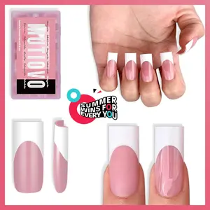 MUTIOVO White French Tip Medium Straight Square Nail Tips Press on, BERRY PINK Extra Thick Soft Gel Nail Extension, Full Cover False Nails, NEED Builder Glue Gel & Top Coat,for DIY x 15 Sizes 180 pcs summerwins