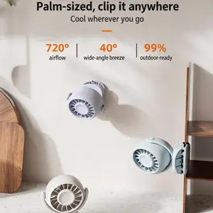 Portable Clip Fan 720° Rotation, 170g Ultra-Lightweight Handsfree Small Fan, 7H Long Battery Life Mini Personal Fan for Stroller Travel Camping Office Desk, Summer Cooling Gifts for Women Men, Rechargeable Wind Fan