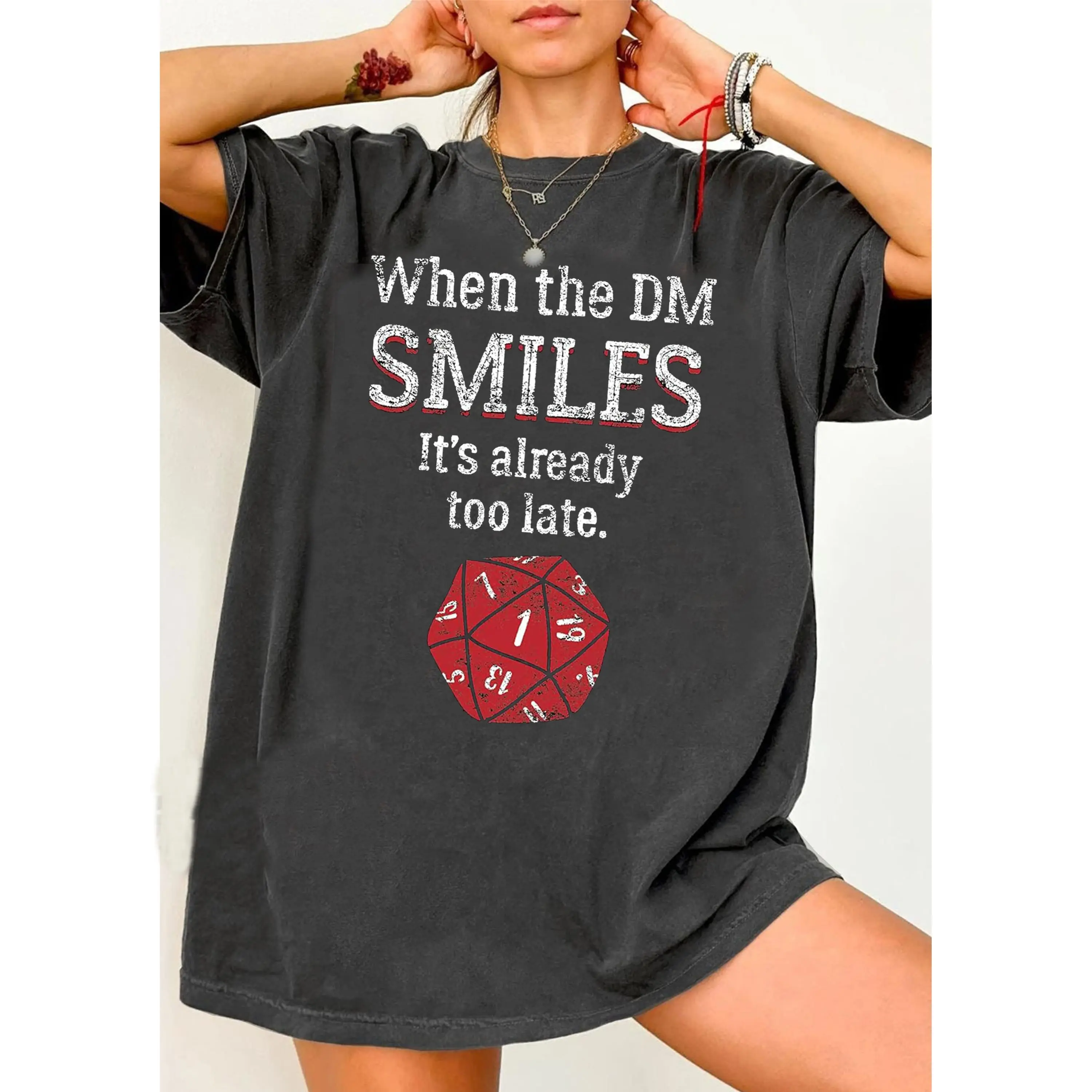 When The DM Smiles It's Already Too Late - Funny Tabletop Gaming T-Shirt, Dunge0ns and Drag0ns Shirt, Dungeon Master Shirts, D & D Gifts for Men
