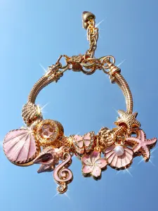 Ocean Style Charm Bracelet, Starfish Shell DIY Bracelet, Bohemian Vacation Style, Retro Heart Pattern, Zinc Alloy Chain, All Seasons