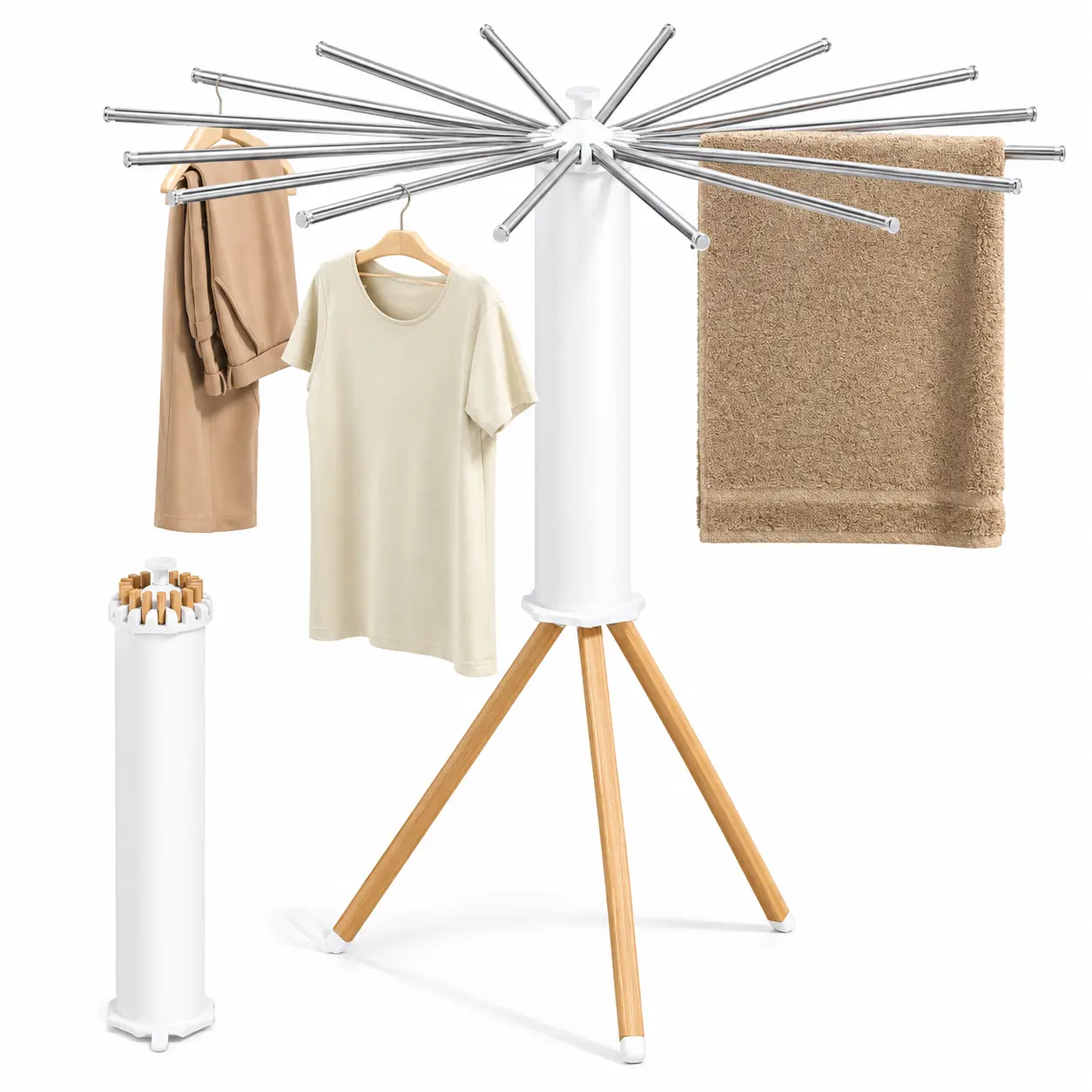 360° Rotating Foldable Extendable Laundry Drying Rack with Stainless Steel Arms, Space-Saving Home Laundry Tool for Clothes, Towels & Shoes (Octopus Design)