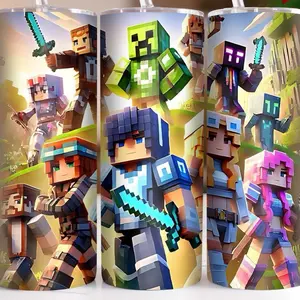 Gamer 20oz Tumbler - Colorful Design with Minecraft Theme - Ideal for Gaming and On-the-Go Use - Bottle, Drinkware Lid Plastic Stainless Straw Mug Glossy Portable Washable Bottled Cup