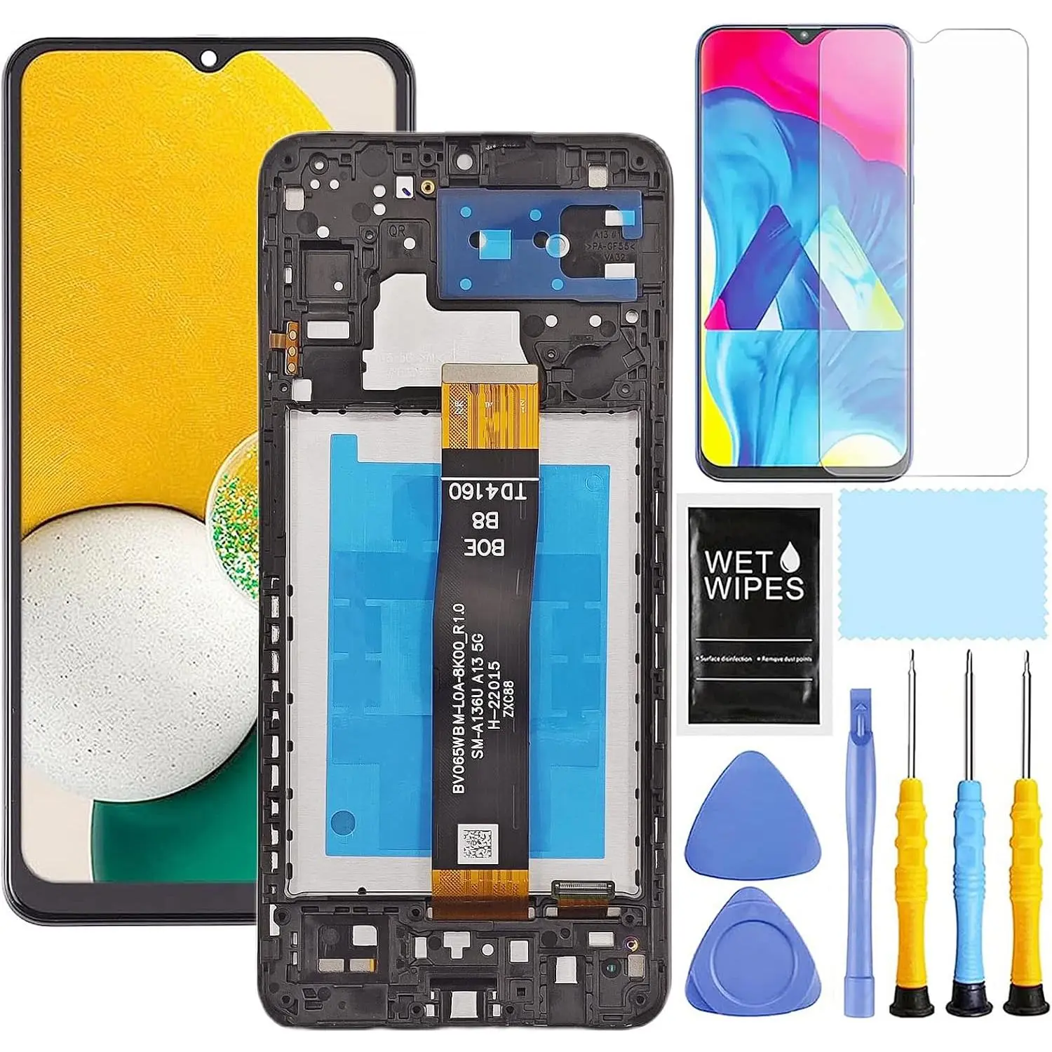 6.5in LCD Touch Display Digitizer Screen Replacement with Frame, Repair Tools Kit & Installation Support for Samsung Galaxy A13 5G (A136U, A136DL, A136A, A136W) Mobile Phone Accessory with Compatible Screen Protector