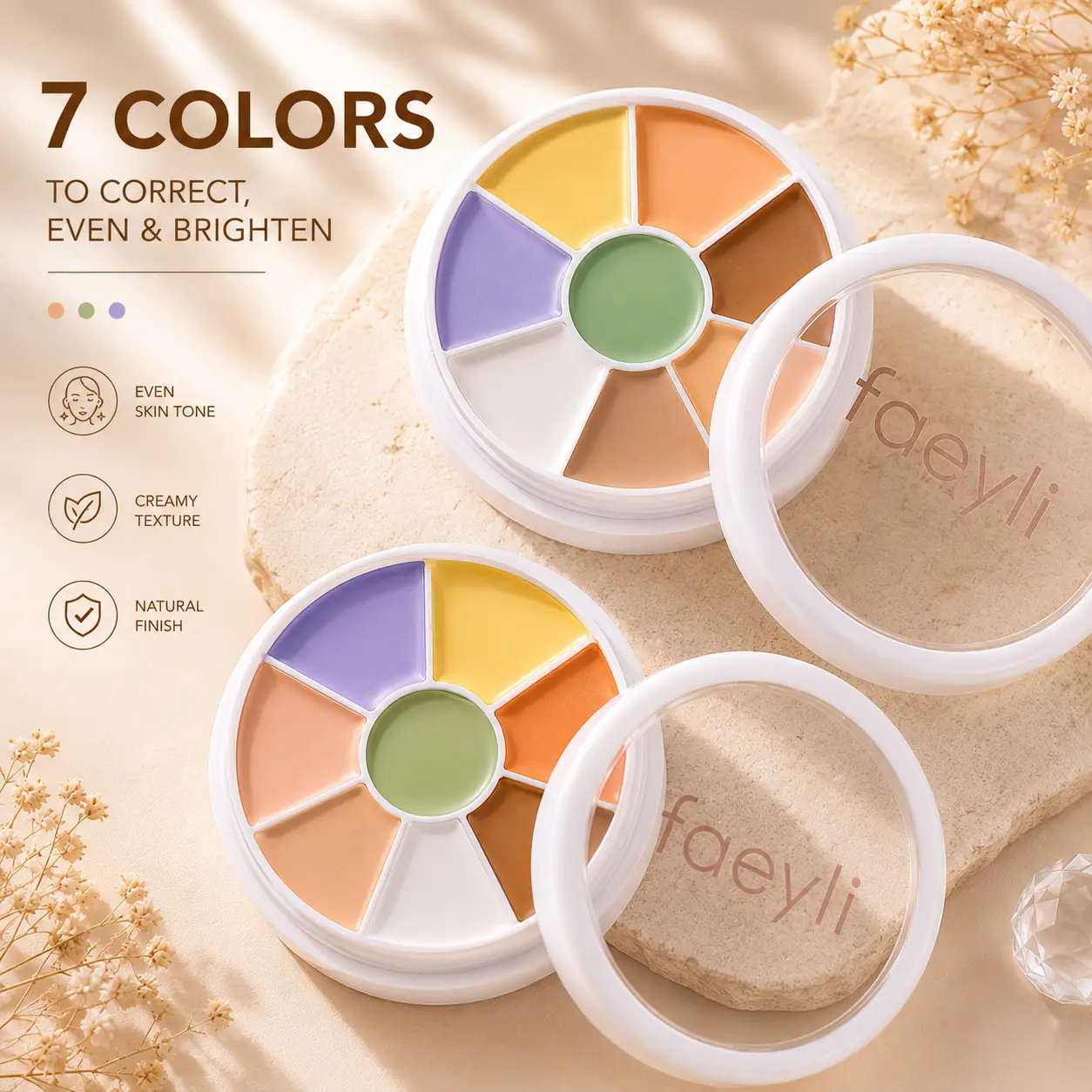 7-Color Color Correcting Concealer Palette 01# - Alcohol-Free Cream Base, High-Coverage, Hydrating Concealer for Dark Spots, Dark Circles, Natural Makeup Look
