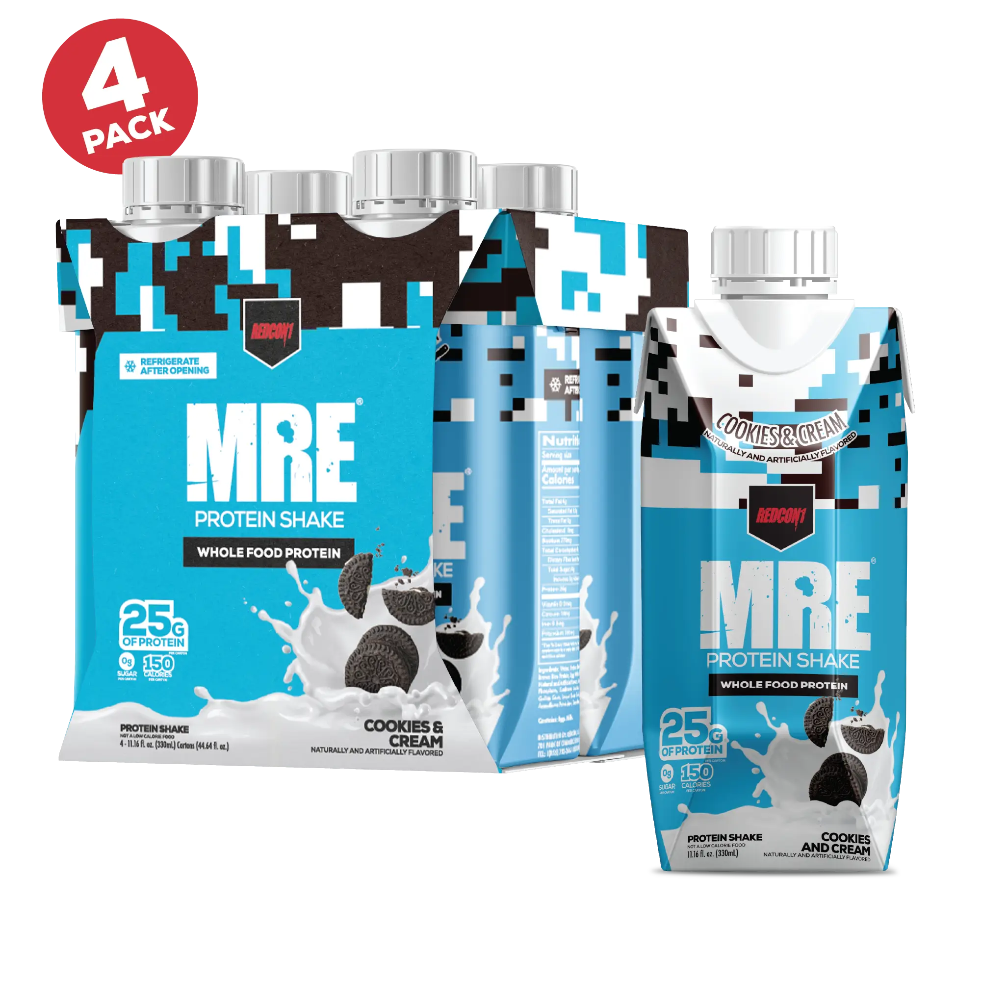 MRE Ready to Drink Protein Shakes - Sugar-Free + Keto Friendly RTD Protein Shakes - Whole Food Blend with 25g of Protein + MCT (4 Pack)