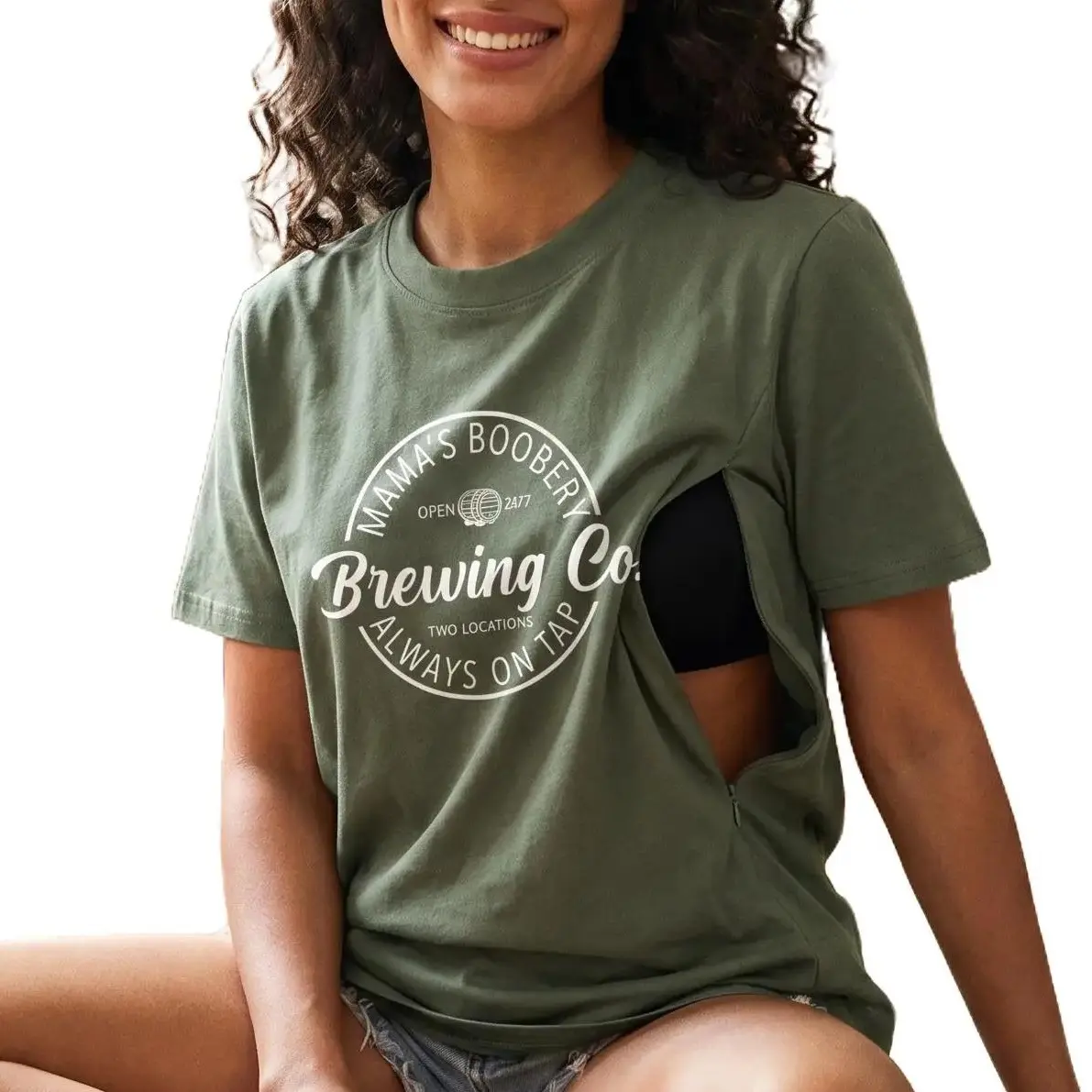 GIFTIFYMAMA Women's Casual Print Maternity Nursing T-Shirt in Soft Cotton with an Invisible Zipper for Comfortable Pumping, Maternity Outfit, Soft Nursing Clothes, Breastfeeding, Print Pattern, All Seasons, Easy Access For Nursing, Cold Wash