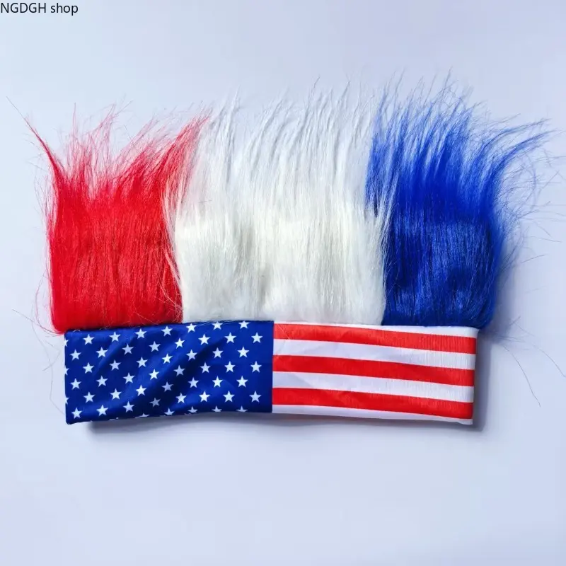 Patriotic Crazy Hairy Headband - Lightweight, Comfortable US National Flag Star Wig Hat Hair Accessory for Football,Festivals & Embracing Playful, All-American Vibes for Holiday Celebrations