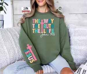 The Way The Truth The Life Crewneck Sweatshirt, John 14:6 Christian Graphic