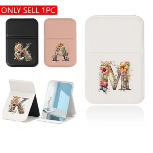 Floral Letter Pattern Beauty Makeup Mirror, 1 Count Foldable Cosmetic Mirror with Leather Protect Cover Stand Holder, Travel Accessories, Portable Trifold mirror, Travel Hand Mirror