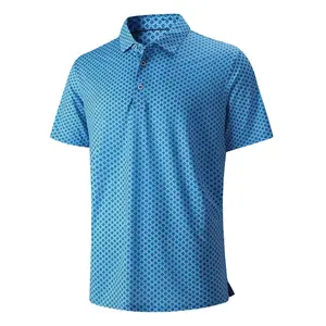 Mens Golf Shirt Moisture Wicking Quick-Dry Print Performance Polo Shirts for Men