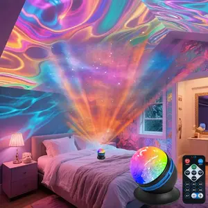 LED Northern Lights and Water Wave Projection Lamp, Aurora Projector Lamp, Remote Control Color Changing Starry Night Light, Bedroom Mood Light for Home Theater, Modern Mood Lighting, Adjustable LED Light