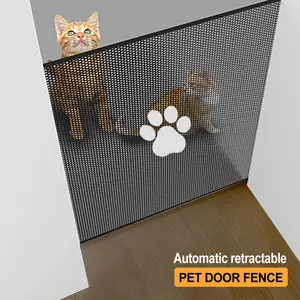 Retractable Mesh Pet Gate Ideal for Indoor Doorways Porches and Stairways Features Single Handed Operation Easy Installation and Suitability for Both Indoor and Outdoor Use