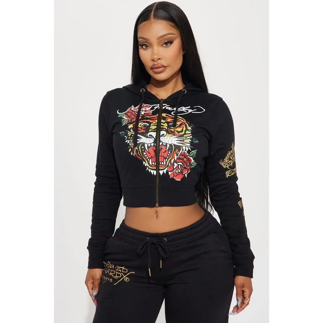 Ed Hardy Retro Tiger Zip Front Hoodie - Black 1