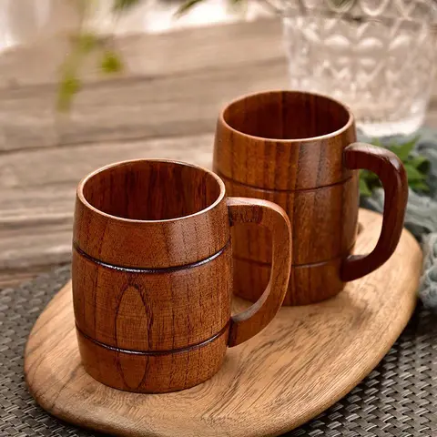 Handcrafted Wooden Barrel Cup with Natural Wood Grain, Insulated Design for Heat Resistance, Perfect for Hot Beverages, Stylish Coffee Mugs, Coffee Thermal Cup Mug Drinkware