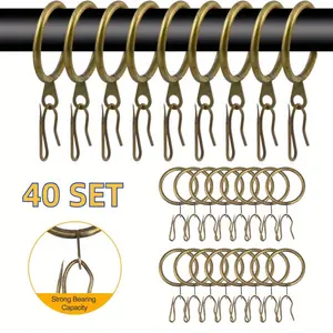 40 Pcs Metal Curtain Rings & Hooks - 30 mm Internal Diameter Decorative Curtain Hanging Rings (Vintage style Green Bronze)