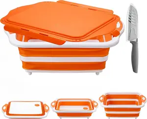 [New deal] - Collapsible BBQ Prep Tub with Lid, Foldable Camping Sink with Colander, Cutting Board, Dish Basin for Kitchen, Bowl, Vegetable and Fruit, Storage Basket for Picnic-
