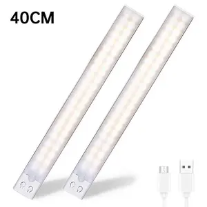 Closet Lights, 2 Pack LED Rechargeable Under Cabinet Lighting Wireless, 3 Color Temps, Dimmable Motion Sensor Light for Kitchen, Pantry, Bedroom & Christmas Decorations