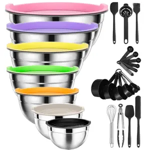 20pcs/32pcs Stainless Steel Mixing Bowls Set with Lids, Rust-Resistant, Dishwasher Safe, Ideal for Baking, Cooking, Kitchen Storage, Durable Kitchenware