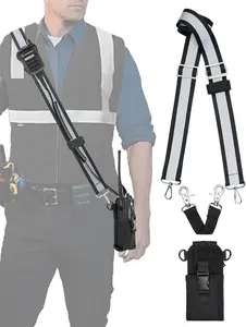 Radio Holster Set, Includes Adjustable Wide Reflective Radio Strap, Metal Clips and Moveable Mic Holder. Anti-Sway Strap for Medical Calls, Warehouse, Construction Juecstr