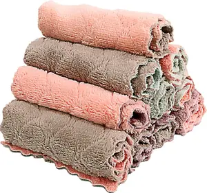 10 Pack Kitchen Cloth Microfiber Dish Towels Washcloths Super Absorbent Coral Velvet Dishtowels Premium Cleaning Cloths Non-Stick Oil Quick Dry Dish Towels Soft Tea Towel Table Cleaning Cloths Hand Household