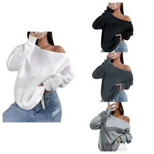 Women's Off Shoulder Sweatshirt Drop Shoulder Oversized Long Sleeve Pullover Top - Lightweight & Breathable Fabric - Perfect for Fall Casual Wear