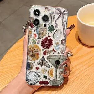 Transparent Fashion Cocktail Patchwork Tpu Anti-Drop Phone Case Phone Accessory for iPhone 6/7/8/x/XS/XR/XS Max/11/12/13/14/15/16/17 Pro Max