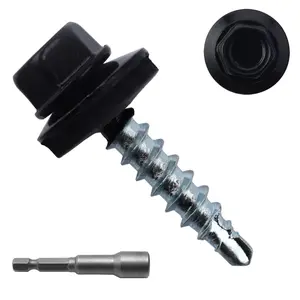 300 count #10 x 1 Black Hex  Self-Drilling Metal Roofing Screws, EPDM Washer, Colored ,  Screws, Sheet Metal Roof Screw with Hex Driver Bit