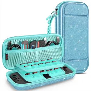 Carrying Case for Nintendo Switch 2 (2025), Shockproof Hard Shell Switch 2 Case, Protective Cover Travel Bag with 19 Game Card & 2 Micro SD Card Slots & Inner Pocket, Glittering Blue
