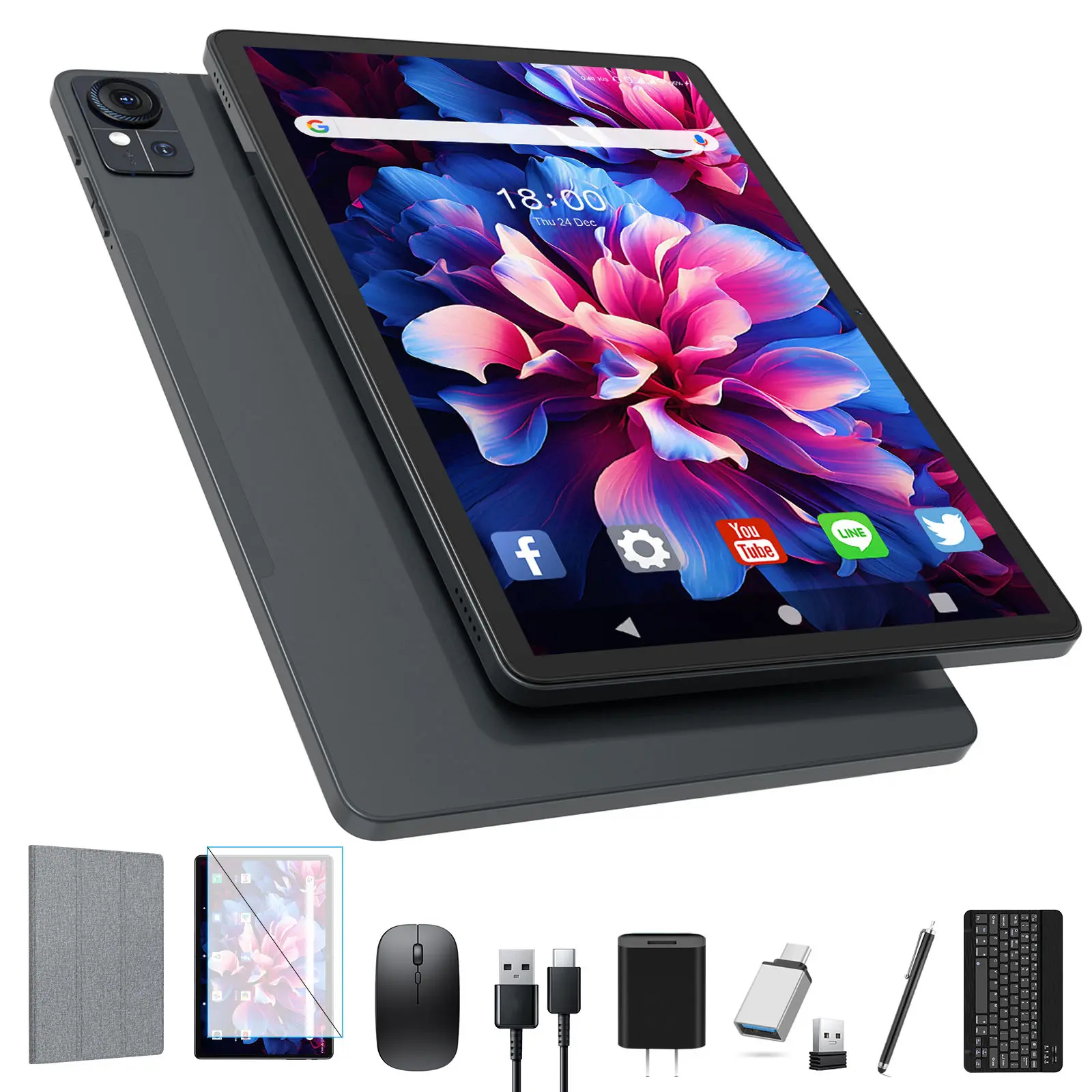 11 inch Tablet,4G LTE Phone Tablet, Android 15 Tablets with Keyboard, 16(8+8)GB RAM 128GB ROM 1TB Expand, 2.4G/5G WiFi Tablet with BT 5.0, 13MP Camera, Octa-Core, 8000mAh, GPS, 11" Big Incell Screen
