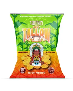 Tortiyas Beef Tallow Chili & Lime Chips – Organic Corn, Seed Oil Free, Gluten Free, Non-GMO Tortilla Chips, 7 oz