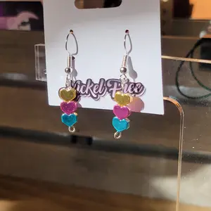 Metallic Finish 3 Heart Dangle Earrings