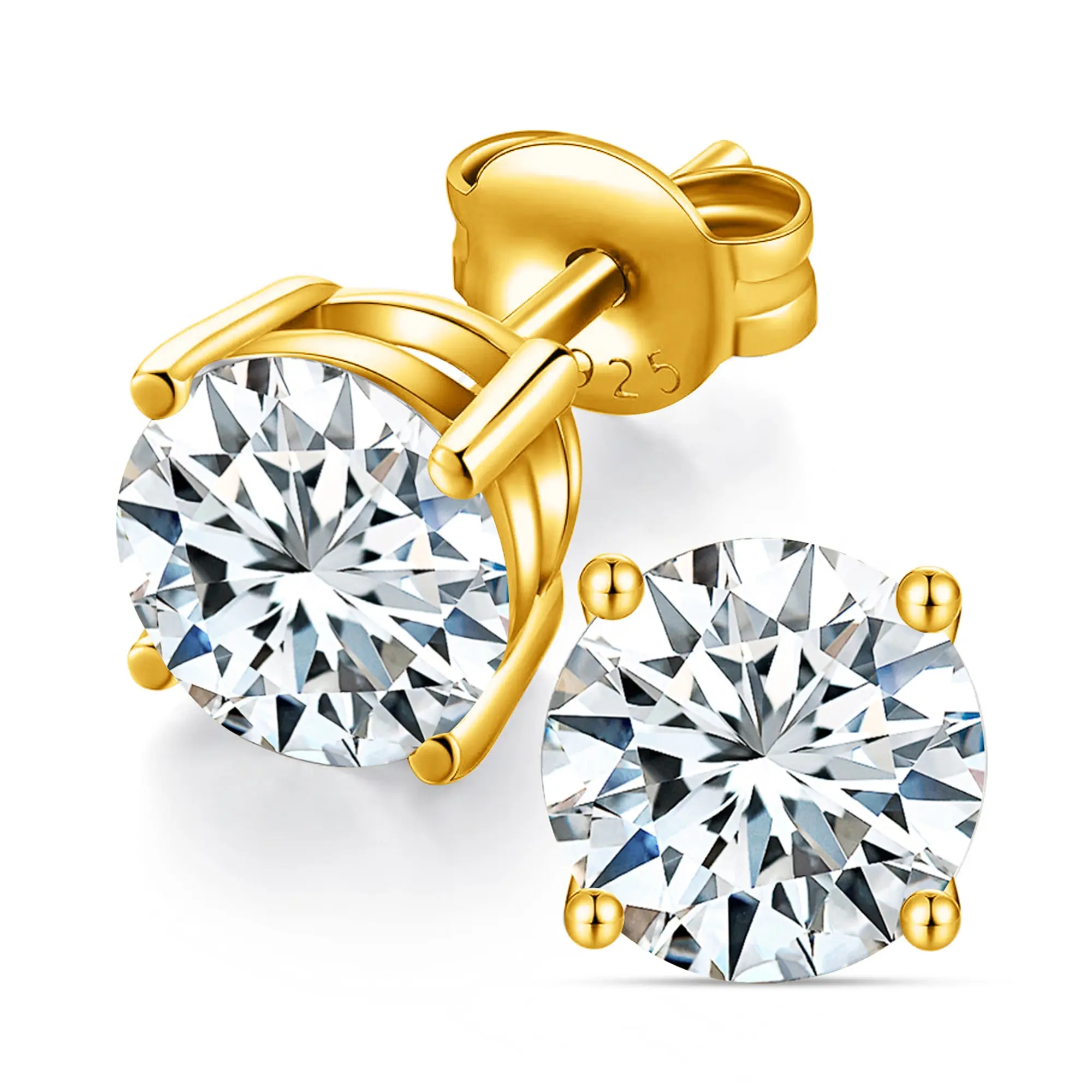 Mother's Day Gift 14K Gold-925 Sterling Silver Lab Grown Diamond Stud Earrings for Female Adults, Metal Masters Round Brilliant Circle Rounded Shining Earrings, E-F Color VS Clarity