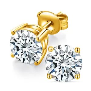 Metal Masters Round Brilliant Lab Grown Diamond Stud Earrings 14K Gold Sterling Silver 925 E-F VS