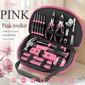 63PC Pink Tool Set, Wrench Screwdriver Home Repair Kit, Ladies' Gift, DIY Manual Tool Set with Pink Storage Bag