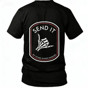 Send It Tactical T-Shirt, Skeleton Shaka Hand Patch Graphic Tee, No Victory Without Sacrifice Quote Shirt, Military Mindset Motivation Streetwear, Gift for Veterans, Gym Guys & Tactical Fans