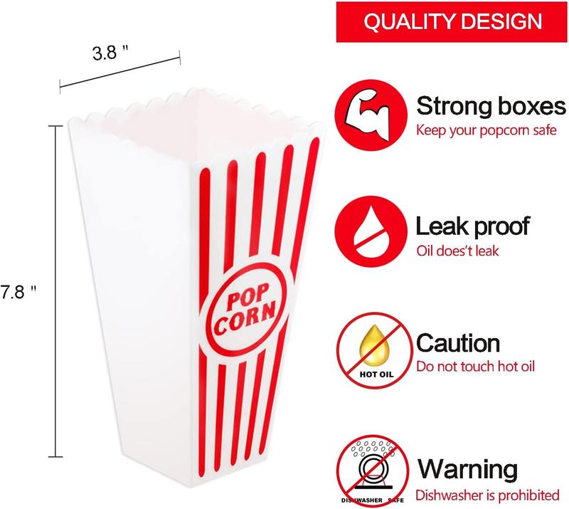 Classic Movie Night Plastic Reusable Popcorn Party Bucket (4 Pack) - Gifts