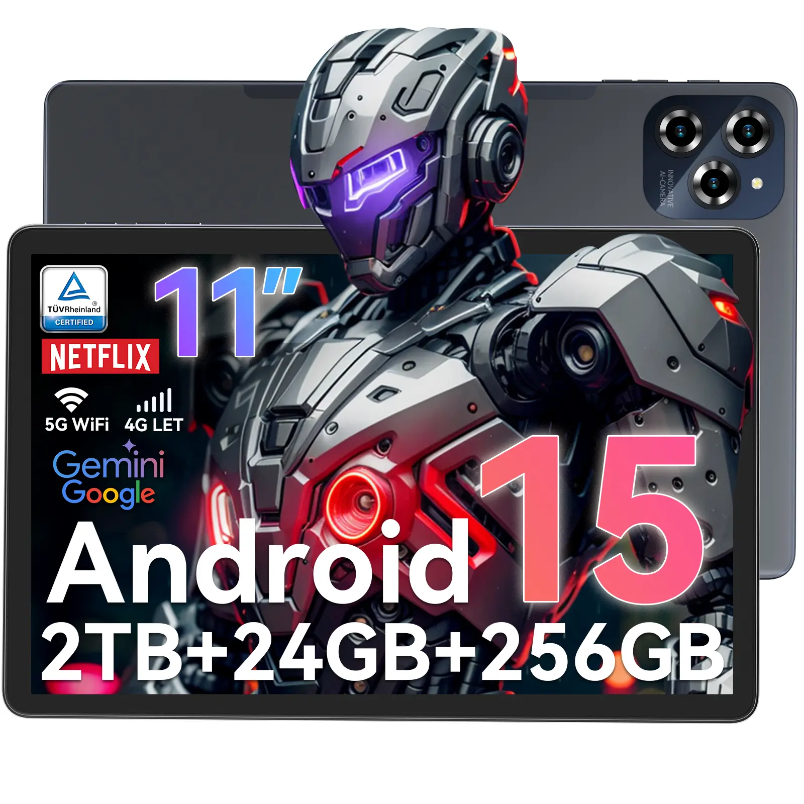 TABWEE 11'' Dual SIM Tablet Android 15, 24GB RAM 256GB ROM(2TB TF), 8000mAh 18W Fast Charge, T615 Octa-Core AI Tablets, 5G WiFi & 16MP Camera, for Streaming Gaming