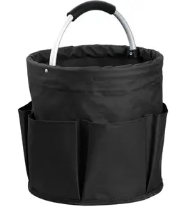 17L Cleaning Caddy with Handle and 6 Pockets, Foldable Cleaning Supply Caddy, Portable Shower Caddy in 600D Oxford Fabric, Multifunctional Storage Basket for Camping, Gardening, Black