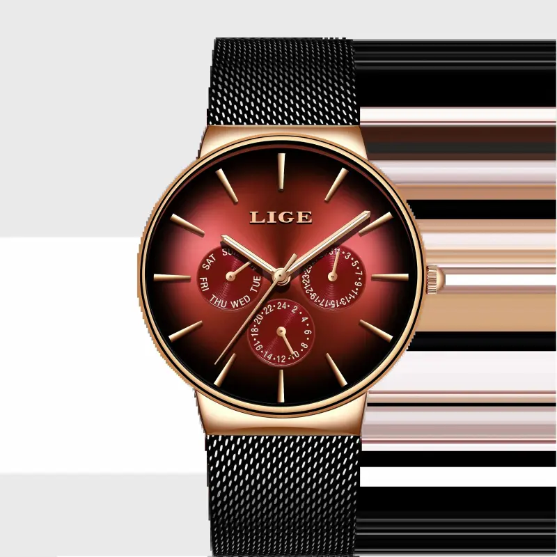 Steel mesh belt in rose gold red