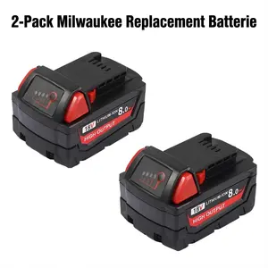 Milwaukee 18V Tool Replacement Battery 2-Pack 8.0Ah, High-Capacity Lithium-Ion Battery, Compatible with Milwaukee M18 Series Models: 48-11-1850, 48-11-1862, 48-11-1880
