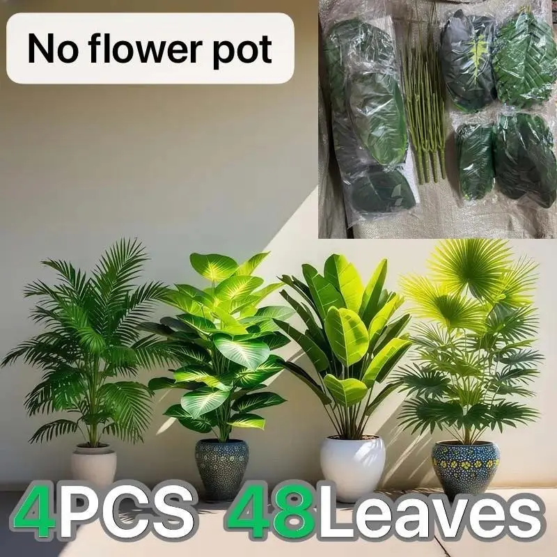 High-Quality Artificial Mixed Plants Set, Includes 48 Large Leaves, Ideal for Home, Hotel, Office, Wedding Party, Porch Decor, Decorative, All Seasons, Faux Greenery Plants