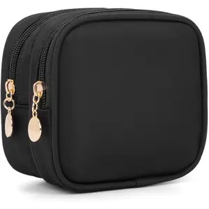 Small Makeup Pouch, Double Zipper  Bag, Travel Makeup Bag, Cute Makeup Bag for Purse, Mini Toiletry Bag (Black)