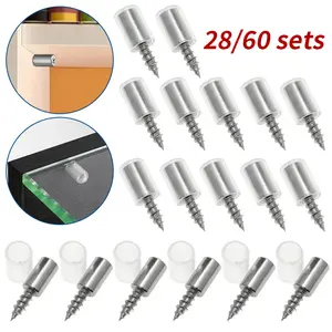 28/60sets Support Nails, Shelf Support Pins with Anti-slip Sleeves, Used for Cabinet Partitions, Glass Panels, Display Cabinets, Self Tapping Screw Support Brackets, Wardrobes