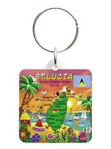 St. Lucia Map Acrylic Square Souvenir Keychain 1.5" X 1.5"