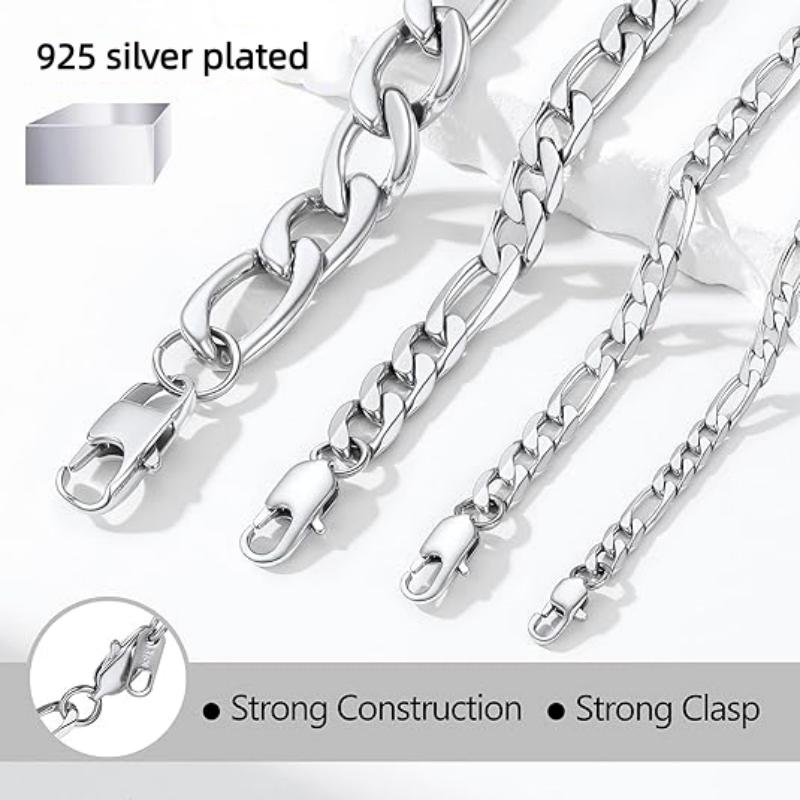 COOL FIGARO CHAIN 925 Sterling silver plated Necklace 6MM-8MM-10MM Women and Mens Figaro Chain Necklace ,Hip Hop Streetwear,Minimalist Layering Jewelry, Hypoallergenic & Tarnish-Resistant, Durable Hip Hop Jewelry for Daily Wear