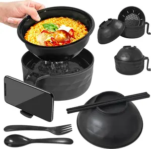 6 in 1 Ramen Cooker Instant Noodles Bowl with Chopsticks Spoon Phone Holder, Rapid Ramen Noodle Bowl  Set