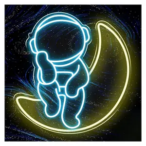 Sign Illuminated Lunar Astronaut Neon Signs Neon Signs For Gaming Room Bedroom Family Birthday Night Light Neon Sign 30.48cmx30.48cm Sign Lamp